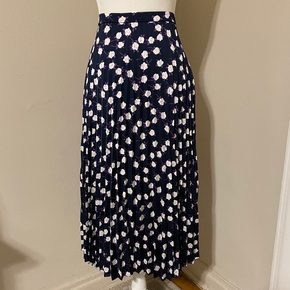 Floral white purple navy midi skirt pleated j.Crew